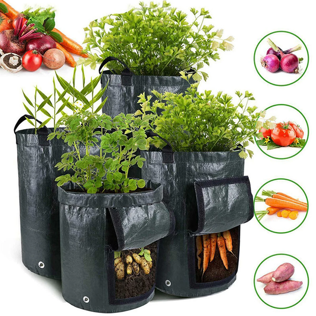 Tomato and Potato Planting Grow Bags Plant Compost Tools Bag 10 Gallon Crop Planters for Plants Fabric Vegetables Growing Pots