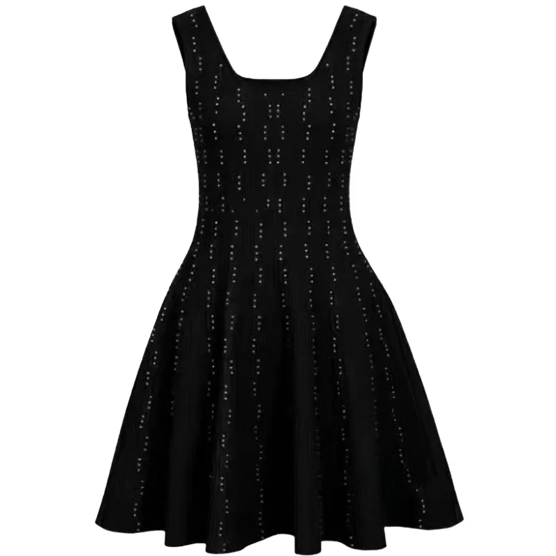 

2026 Black/White/Blue Knitting Women Dress Summer Beads A line Vestidos De Festa Fashion Sleeveless Dresses For Womens 52004