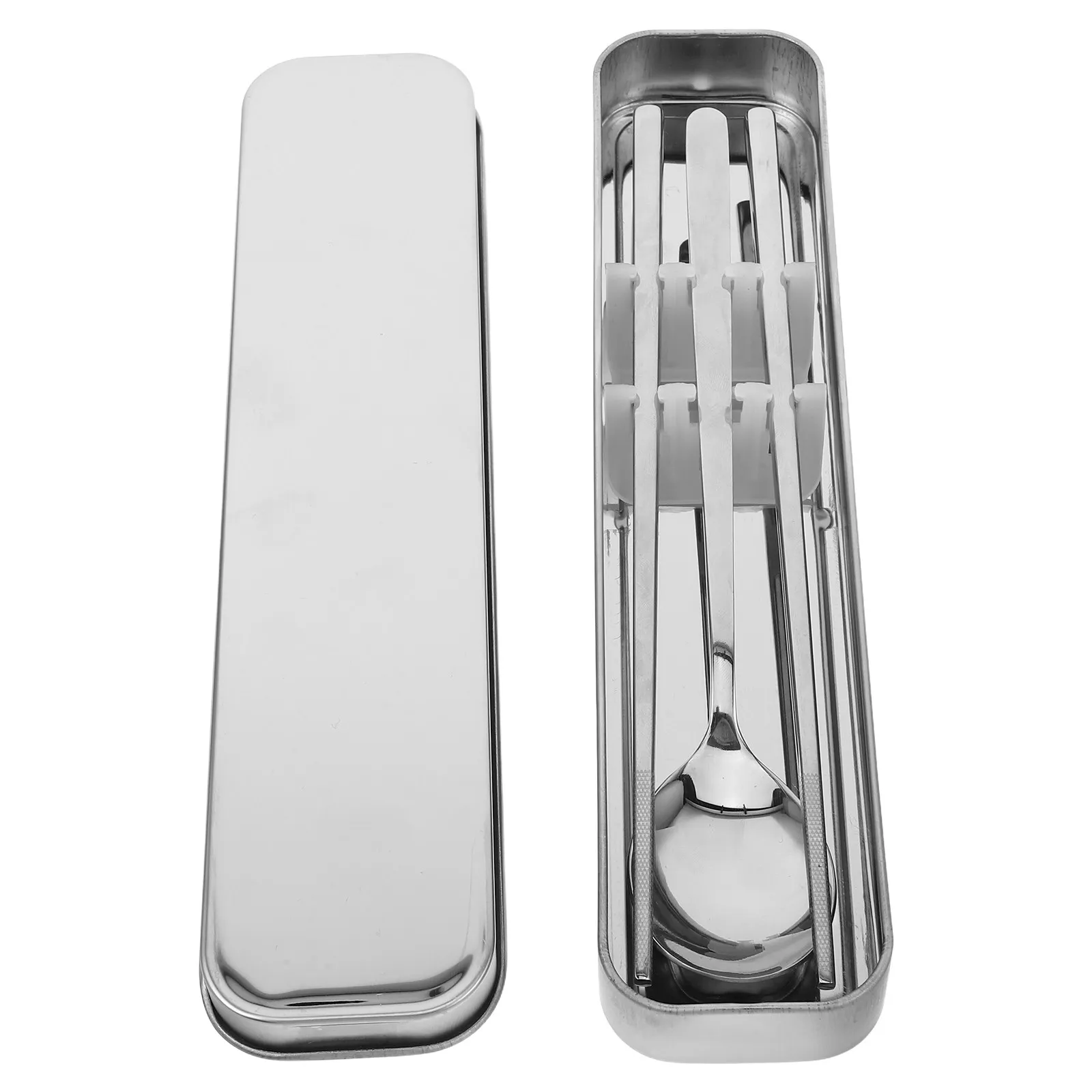 

Набор многоразовых столовых приборов из нержавеющей стали: портативные компактные палочки для еды и ложка для кемпинга и походов, с футляром для палочек