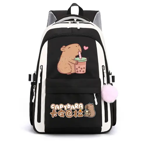 Imagen 2 del producto Mochila escolar para niñas, bonitas mochilas escolares con estampado de capibara y té de burbujas, mochilas escolares informales para mujeres y niñas, mochila de viaje a la moda