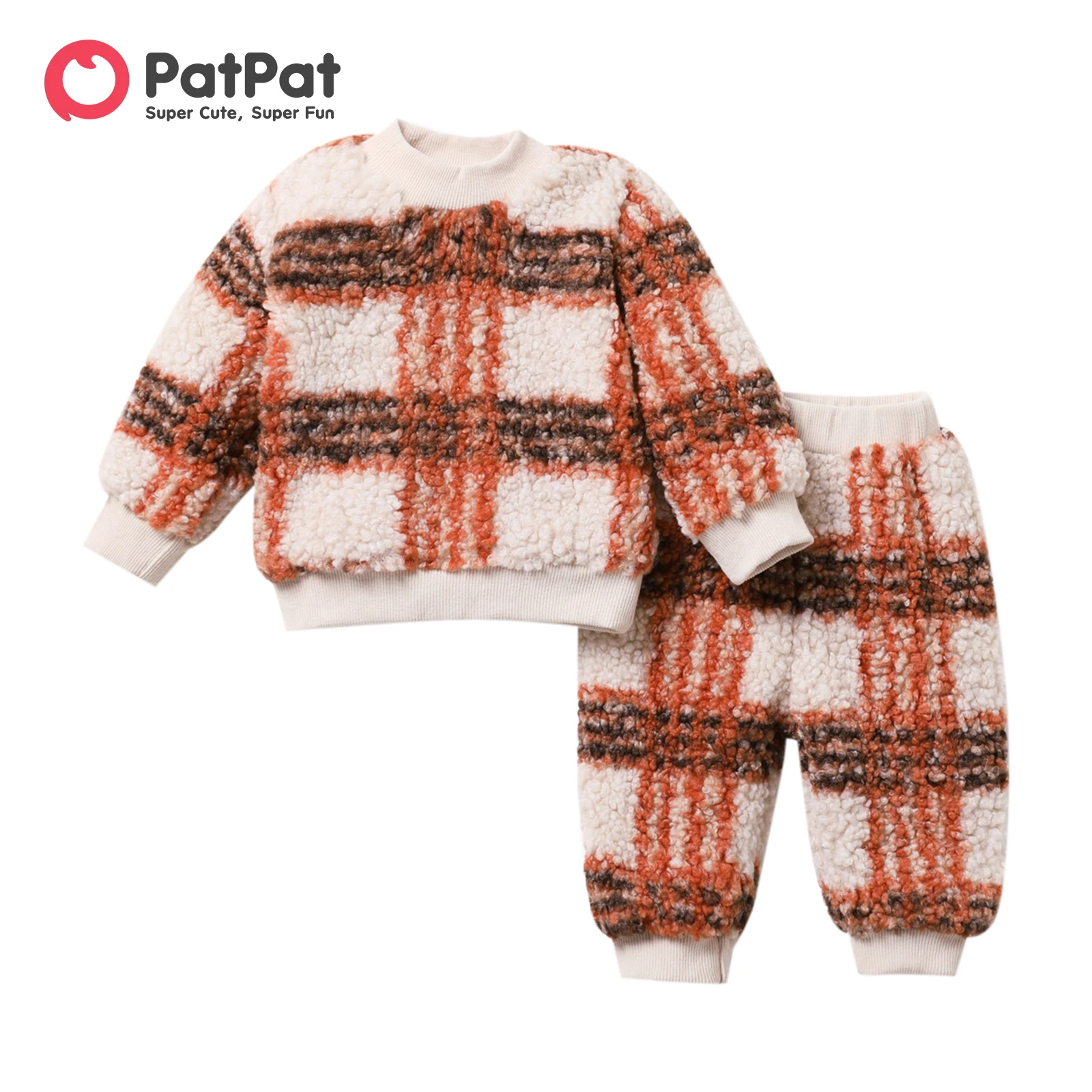 

PatPat 2-piece Baby Boy Plaid Fuzzy Sweatshirt and Pants Casual Set