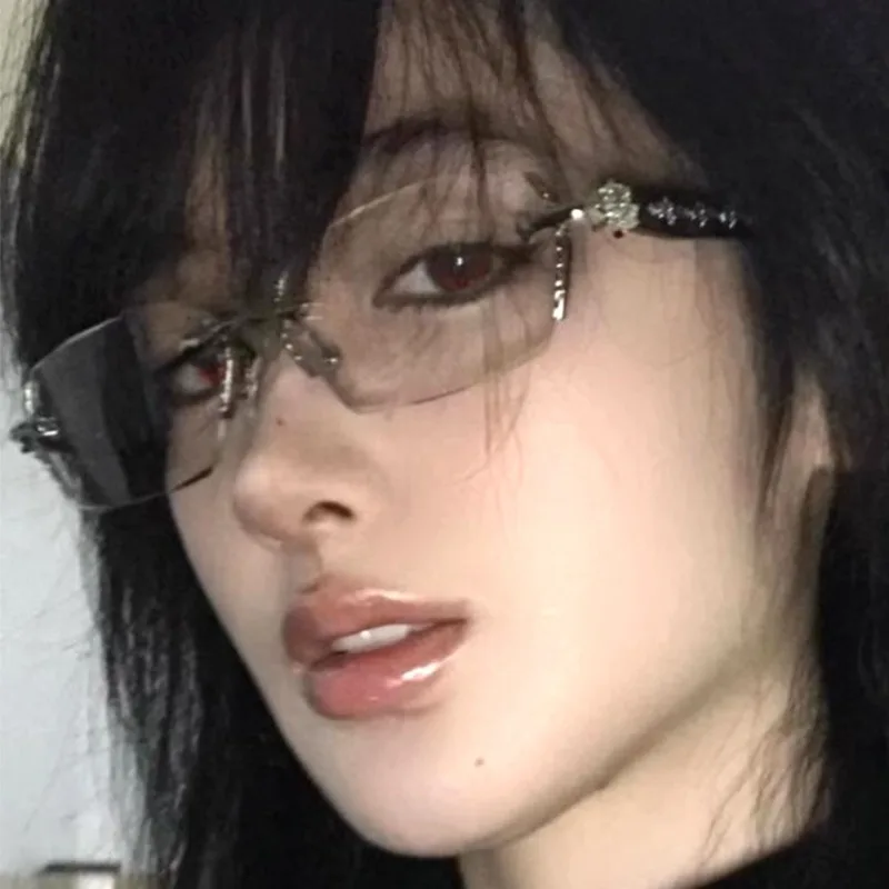 

2pcs Transparent Square Rimless Eyeglasses Blue Light Blocking Glasses Fashion Frameless for Women Men Silver Computer Glasses