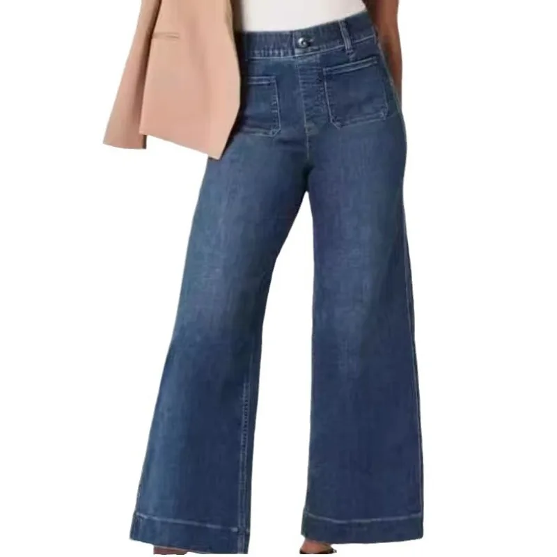 

2025 New Casual Autumn Women Jeans Blue Elastic High Waist Wide-leg Flare Denim Pants Female Spring New Fashion Trousers Ladies