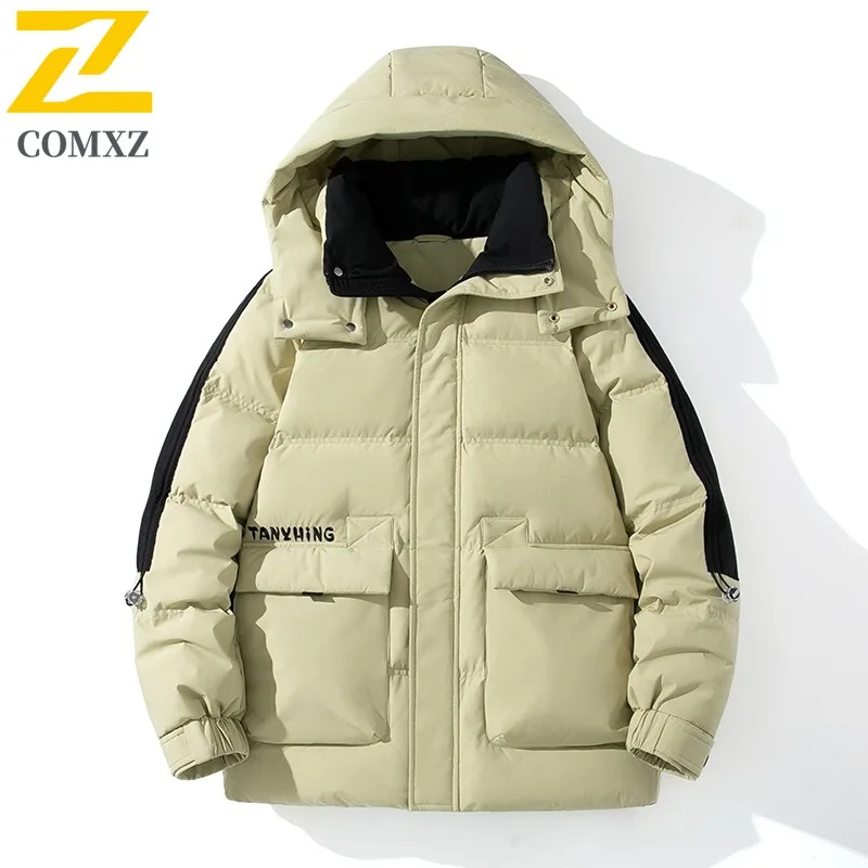 COMXZ Men Bread Jacket Multi Pocket Hooded Workwear Waterproof Thick Warm Adventure Padded Jacket High-Quality Winter Jackets