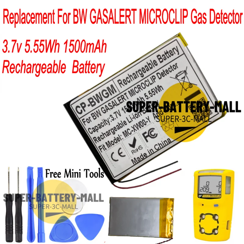 

1500mAh Battery Replacement For BW GASALERT MICROCLIP Gas Detector MC-XW00