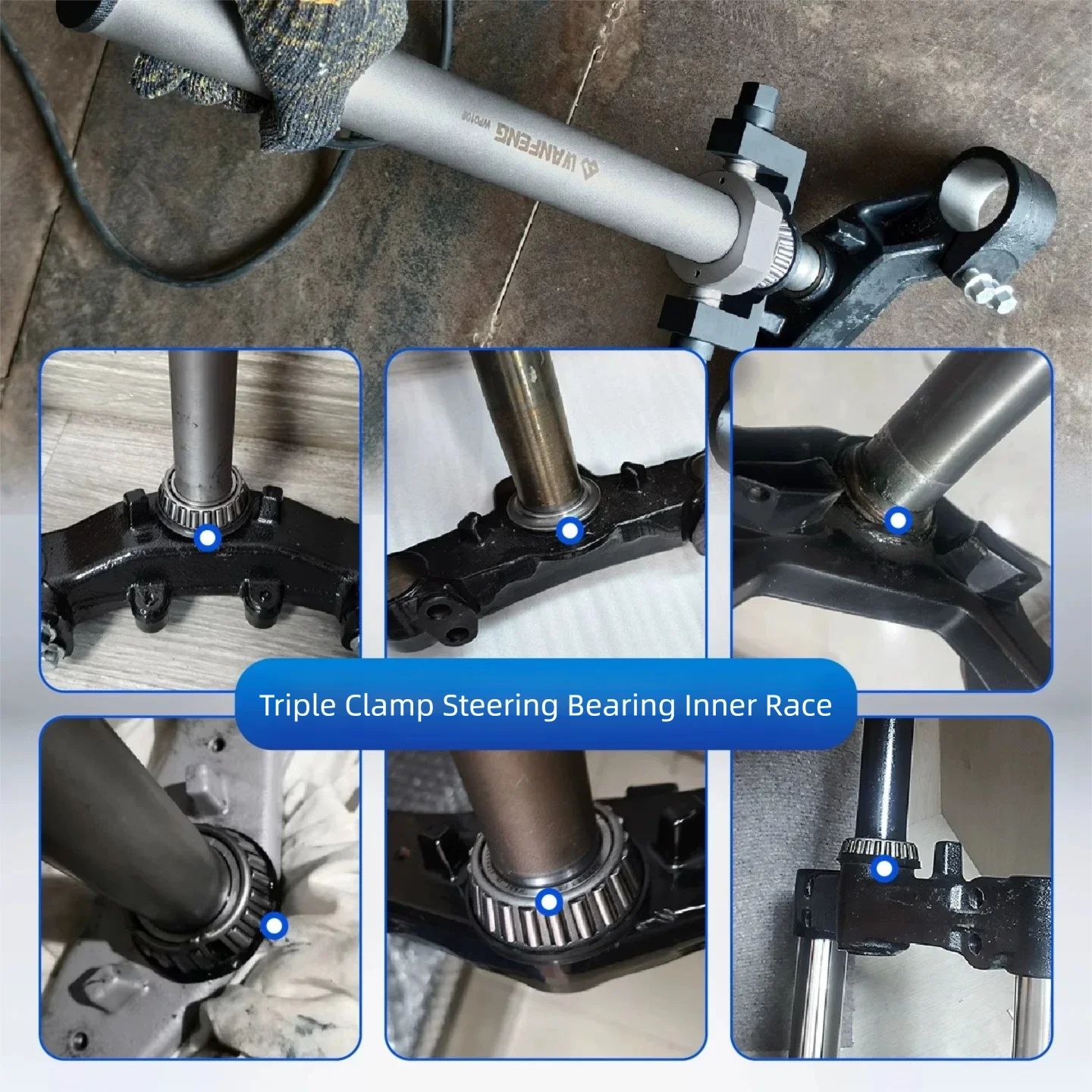 Motorcycle Triple Tree Inner Bearing Puller, Steering Head Bearing Inner Race Puller, Headstock Bearing Race Removal Tool