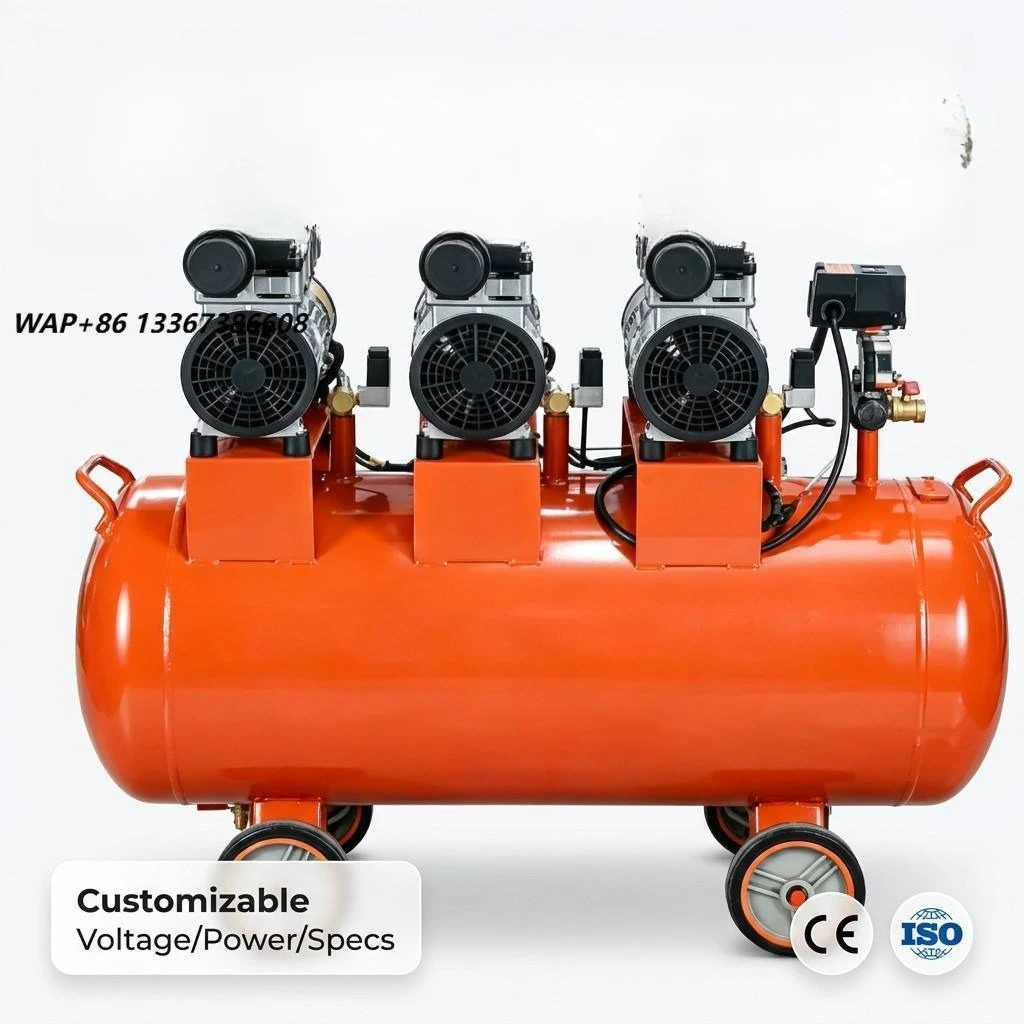 Industrial Silent Oil-Free Piston Air Cooled Air Compressor 4.5KW 220V High Efficiency Energy Saving Type 180L Capacity