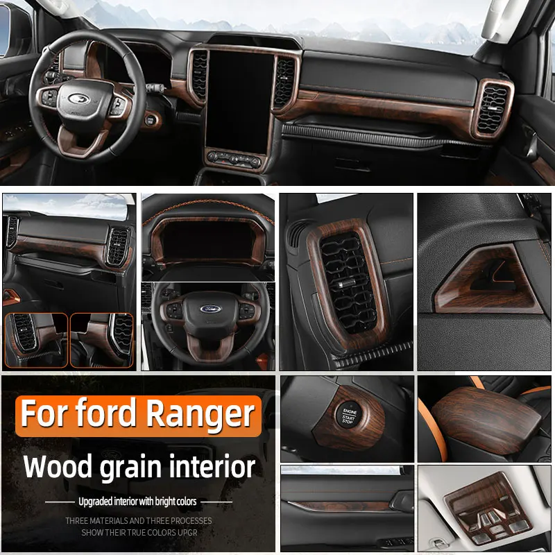 

For Ford Ranger Car Modification Door Armrest Steering Wheel Gear Shift lever Panel steering wheels Cover Stickers Accessories