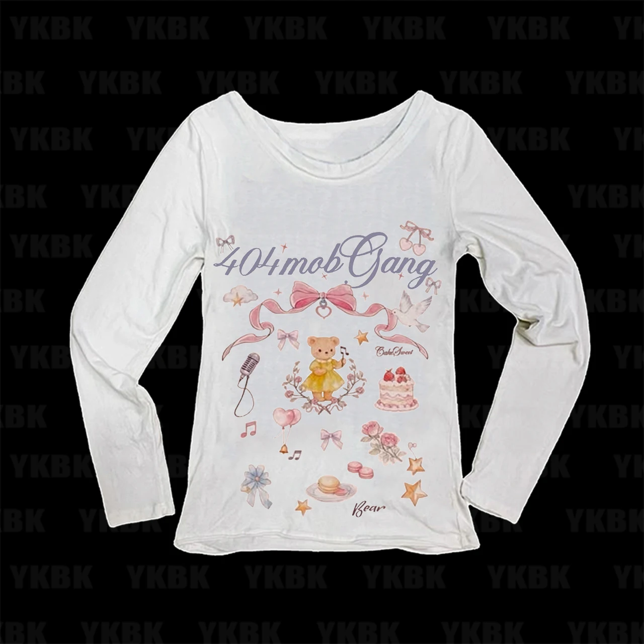 Vintage Line Drawing Sweet Dreams Graphic Women Long Sleeve T Shirt Jam School Bus Print Y2K Slim Casual Tee
