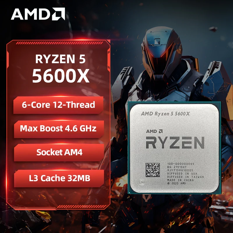 AMD Ryzen 5 5600X AMD R5 5600X CPU 6-Core 12-Thread 4.6GHz Unlocked Desktop Processor Socket AM4 Gaming CPU Without Package
