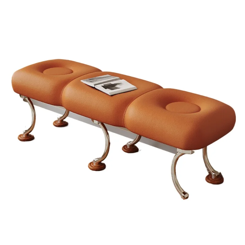 

Retro shoe changing stool entrance leather soft bag light luxury high-end long strip entry stool