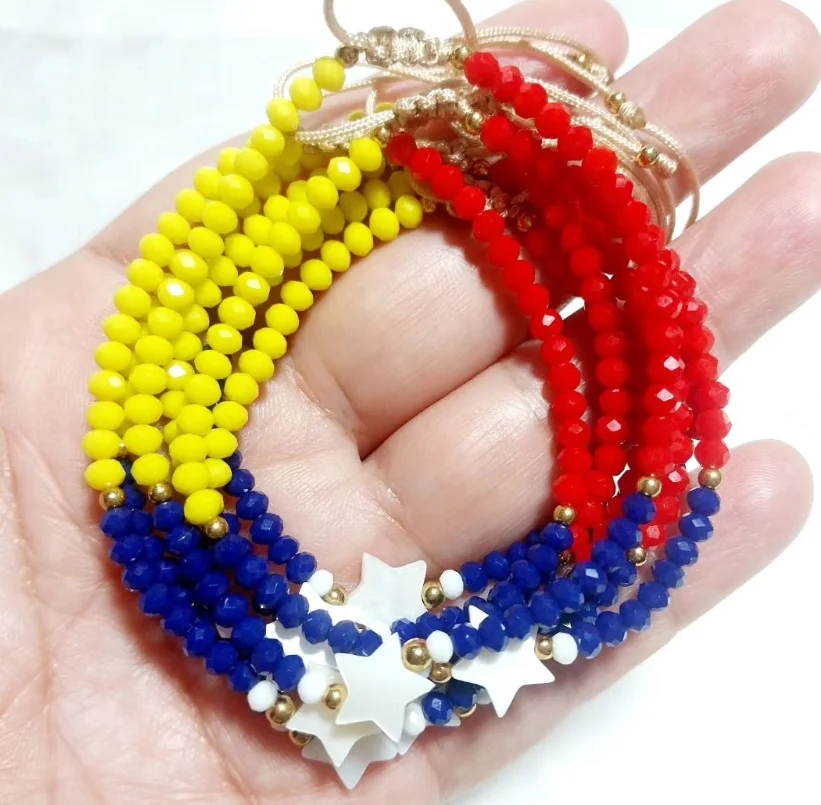 Handmade Venezuela flag copper beads string bracelet, Venezuelan jewelry Bracelets for Women men