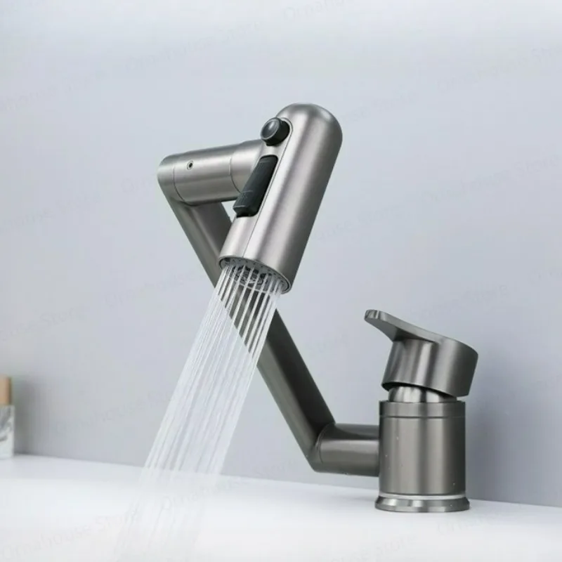 

1080 Degree Rotating Faucet Bathroom Kitchen Folding Taps Sink Hot and Cold Mixer Deck Mounted Washbasin Faucet