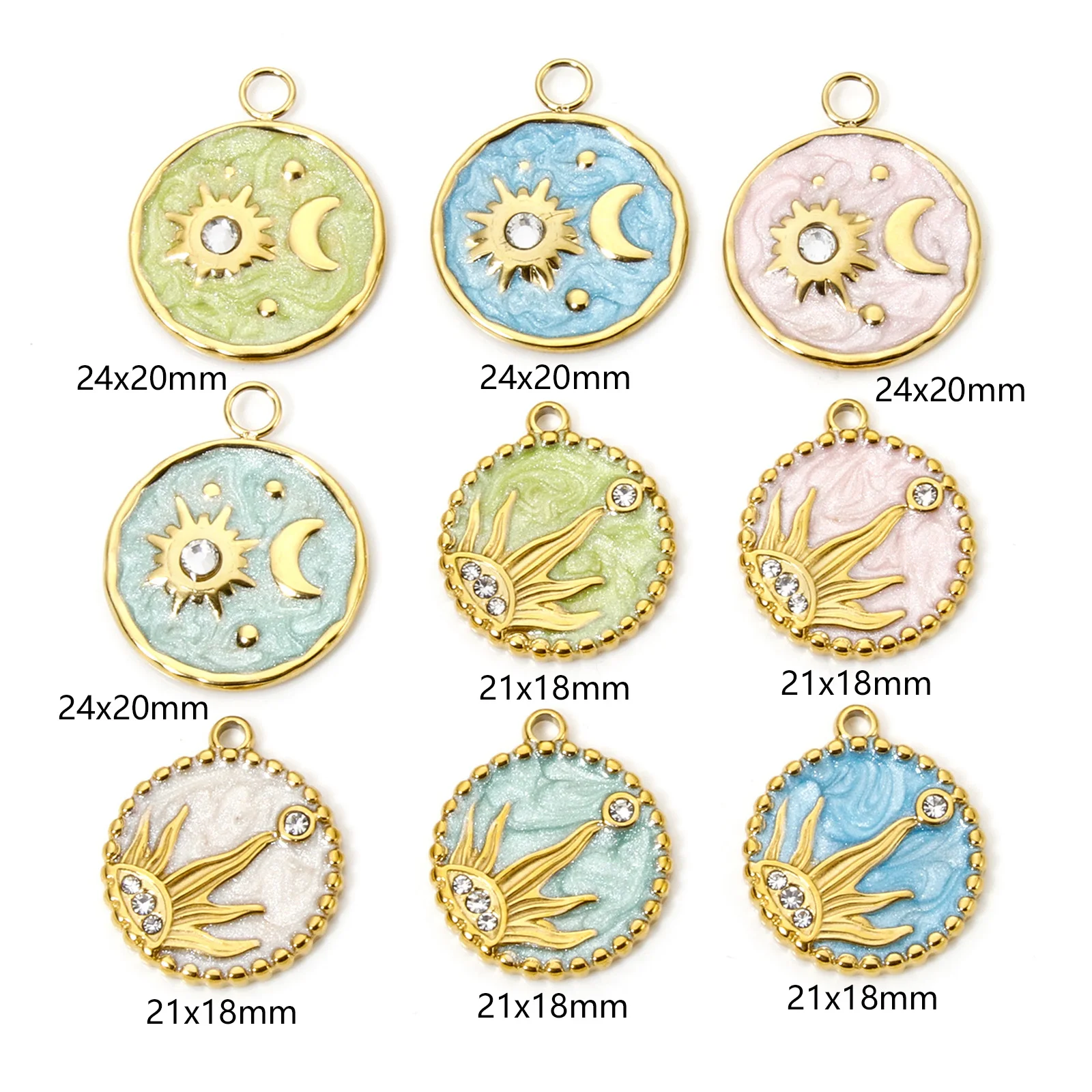 1pc New Stainless Steel Charms Gold Color Round Galaxy Moon Star Enamel Pendant DIY Necklace For Women Jewelry Gift 24mm x 20mm