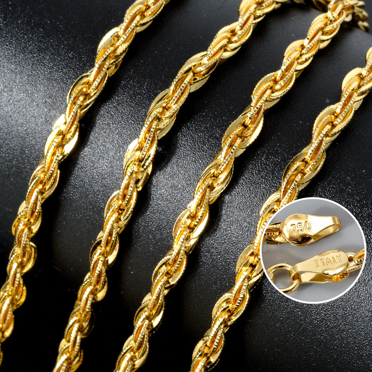 High Quality 18k Gold Plated Italian 750 Luxury Metal 60cm Dubai Chain Simple Necklace Jewelry Gift for Men and Women