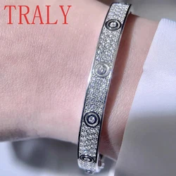 PT950 Platinum Couple Bracelet Moissainte 6mm Wide Three Rows of Full Diamond Bangle 16cm-20cm High Quality Luxury Women Jewely