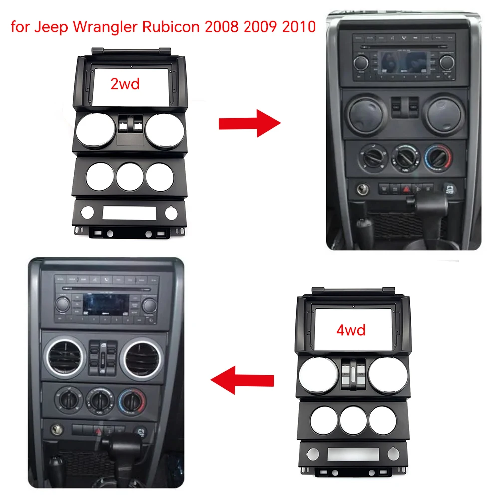 

For 2008-2010 JEEP WRANGLER RUBICON (9Inch)Car Radio Fascias Android GPS MP5 Stereo Player 2 Din Head Unit Panel Dash Frame Inst