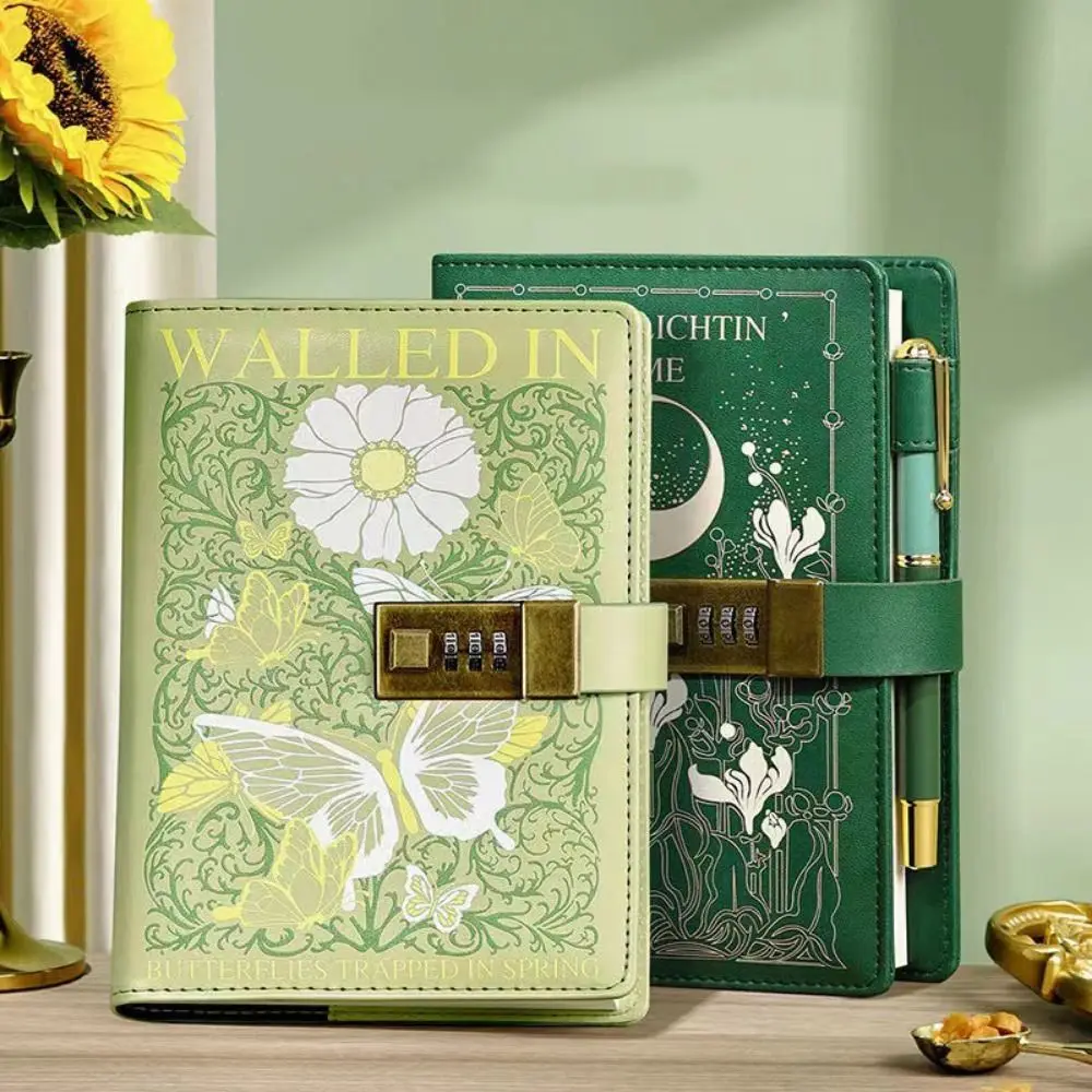 

224 Pages B6 Notebook Protecting Secrets Thickened Password Book with Lock Waterproof PU Leather Student Notepad