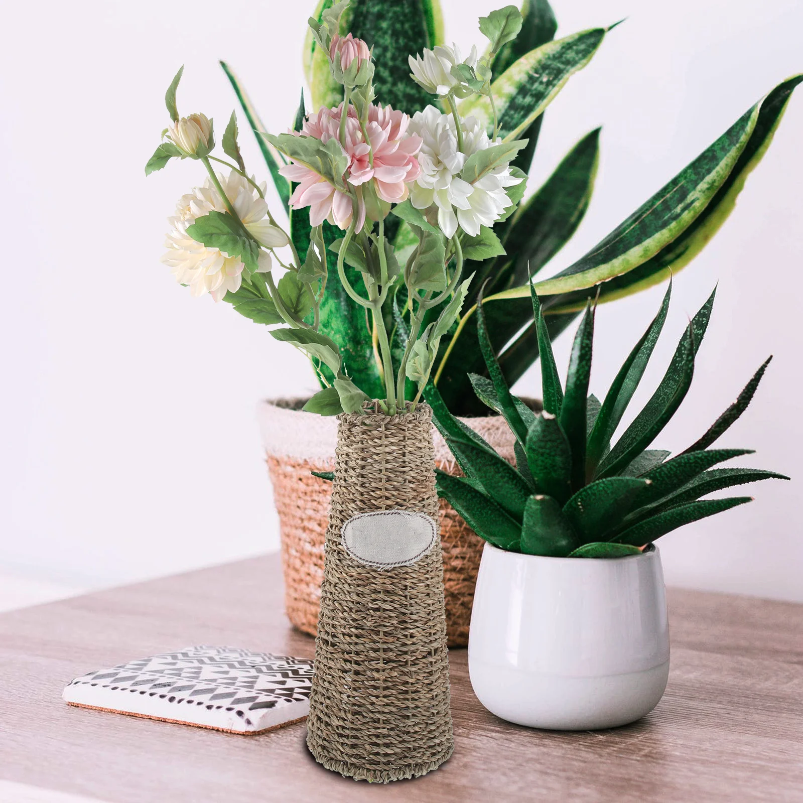 

1pcs Handmade Woven Flower Vase Premium Plastic Home Decor Office Balcony Simple Elegant Design For Dried Flowers