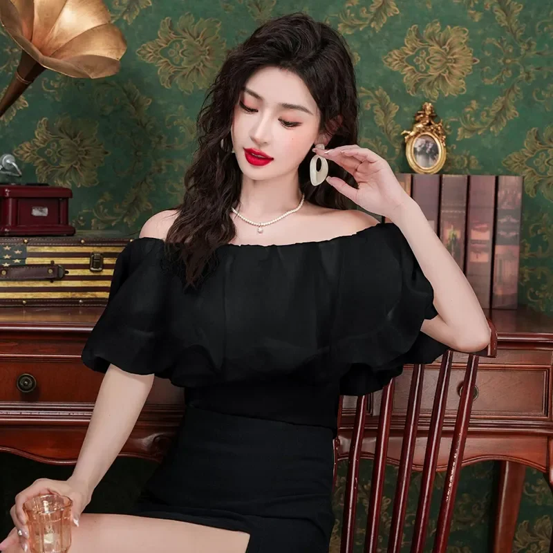 

Summer New Style Ruffled One-shoulder Shirt Slim Fit and Versatile Off-shoulder Top for Women