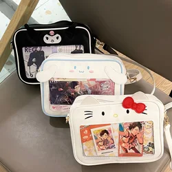 Sanrio Hello Kitty Cinnamoroll Kuromi Pu Square Bag Transparent Anime Pain Bag Cute Cartoon Handbag Women Shoulder Satchel Bagpack