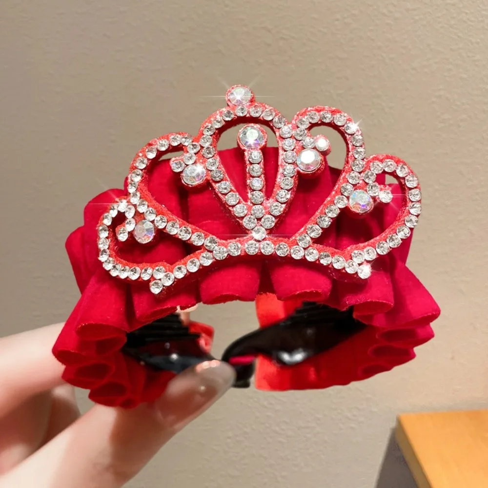 

High Ponytail Fixed Artifact Children's New Year Crown Pearl Rhinestone Chinese Kids Hair Claw for Princess Dress Cloth