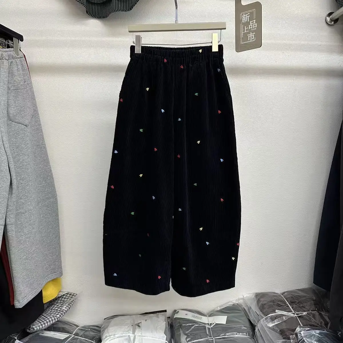 Pantaloni larghi oversize spessi autunno inverno pantaloni larghi da donna moda casual a pois elastici in vita Bloomers abbigliamento donna pantaloni larghi