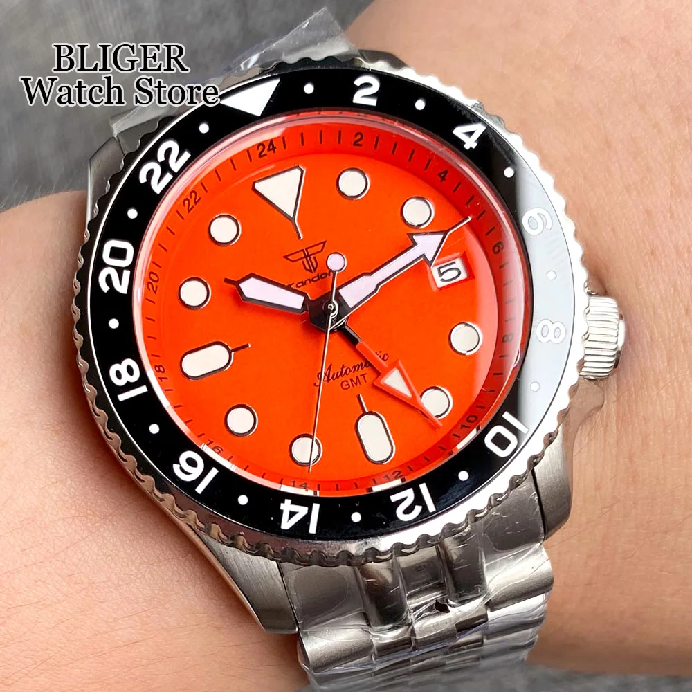 200M Waterproof Dive Tandorio 41mm Orange NH34 GMT Steel Bracelet Automatic Watch Men NH34A 120click Bezel Sapphire 3.8 Crown