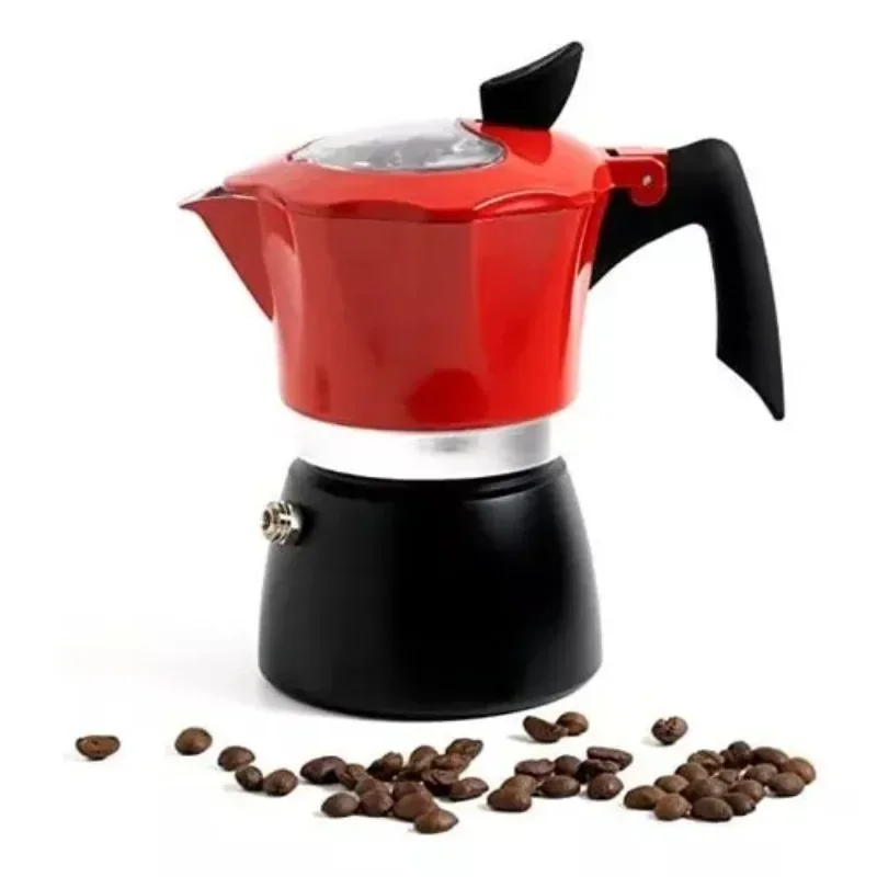 Red Premium Aluminum Stovetop Espresso Maker Italian Design Coffee Percolator Moka Pot Manual Cuban Camping Coffee Pot Home Use