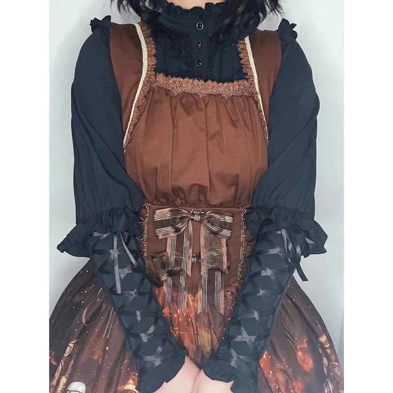 Kosahiki gótico y2k camisas femininas vintage lolita estilo gigot manga blusas meninas jk doce rendas babados bandagem topos blusas mujer