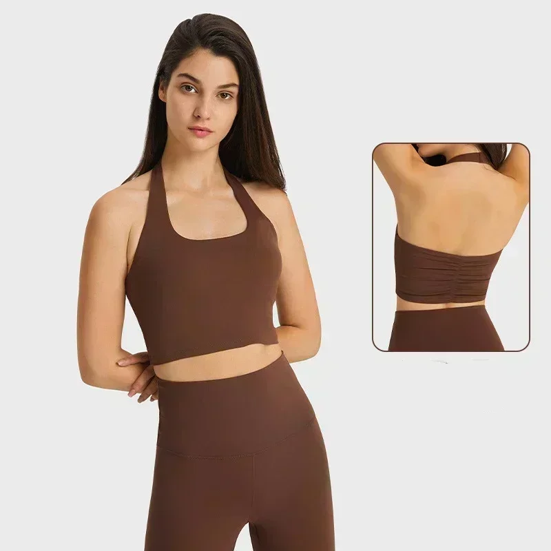 

Lemon Wome Low Support Halter Strap Padded Sports Bras Buttery Soft Backless Sexy Crop Tank Tops Built In Bra Gym Yoga Top