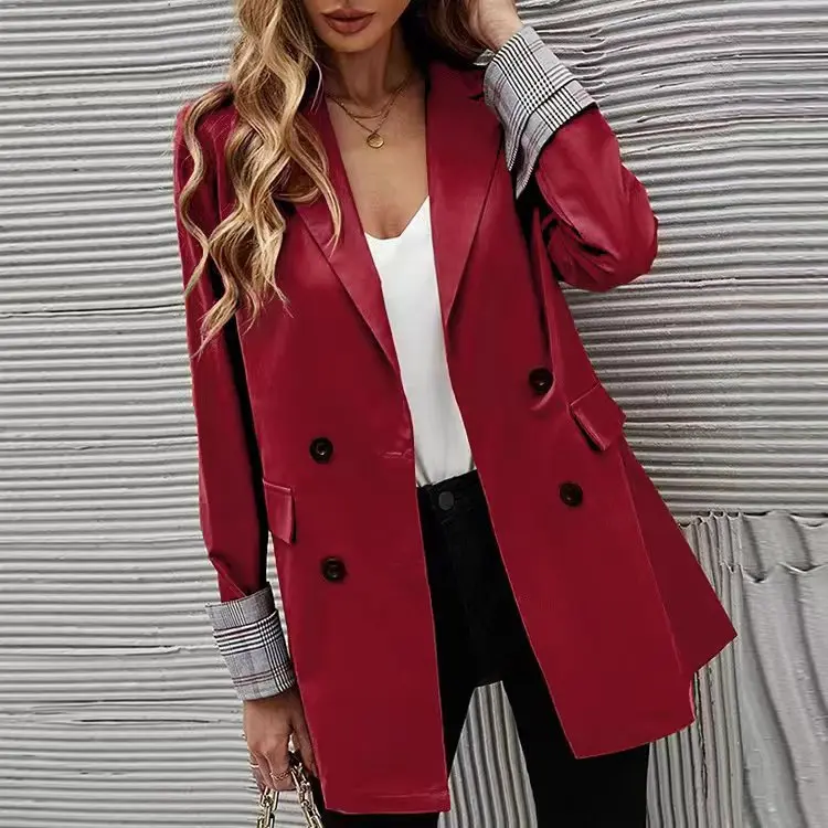 Nuovo autunno e inverno temperamento moda sciolto piccolo vestito europeo e americano colletto tinta unita manica lunga cappotto di media lunghezza