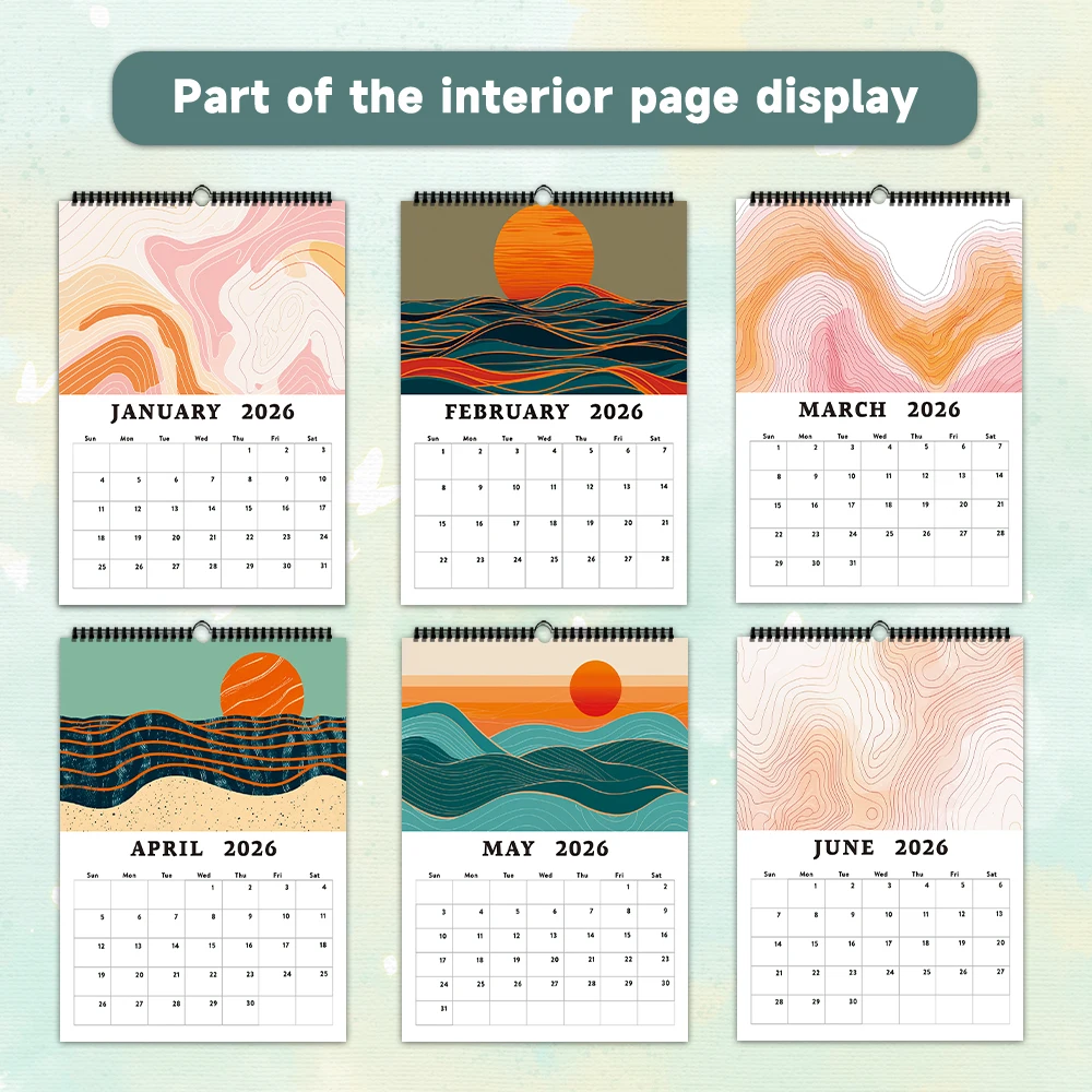 1 قطعة 2026 تقويم الحائط ، مشهد تصميم هندسي تجريدي ، خطة شهرية 12 شهرًا ، هدية مثالية لأعياد الميلاد وعيد الميلاد ورأس السنة الجديدة