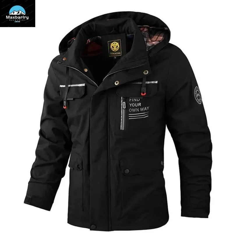 Casaco exterior com capuz masculino, corta-vento térmico casual, leve, impermeável, frio moda vestuário, alta qualidade