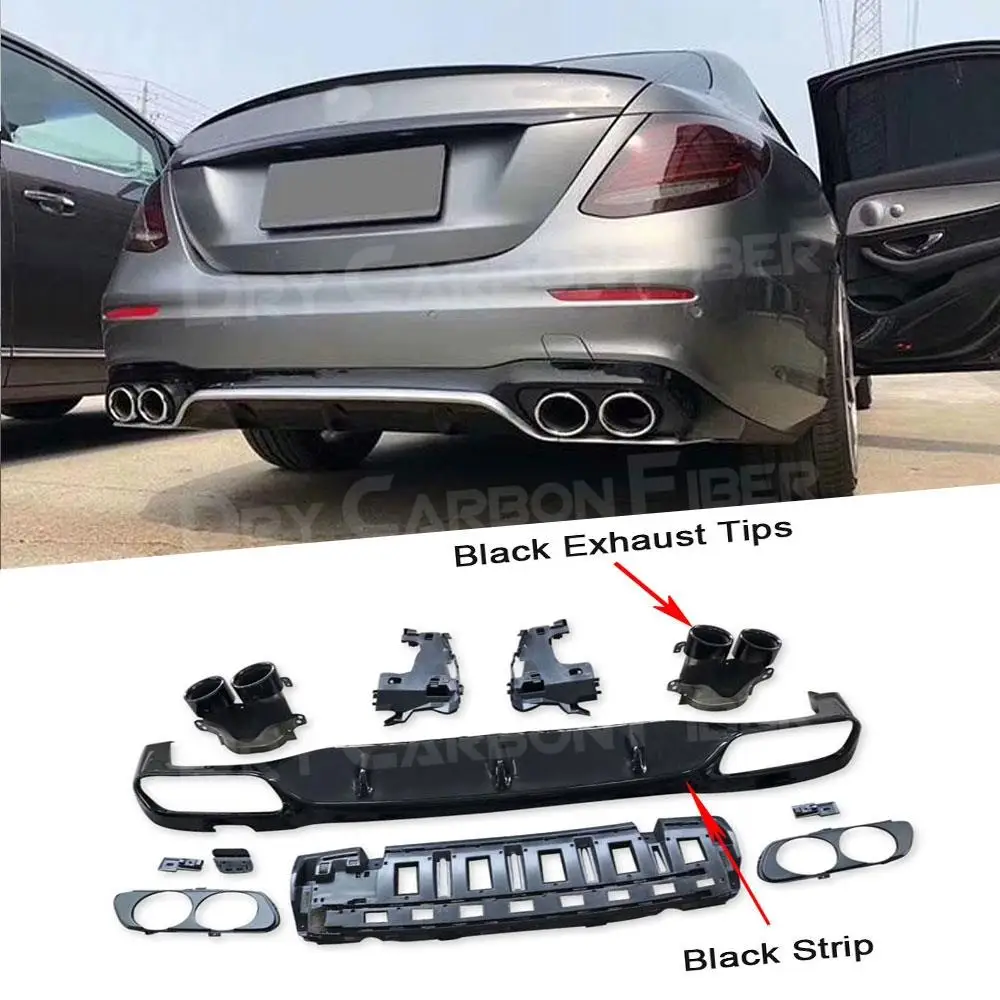 

E Class ABS Black Rear Bumper Lip Diffuser with Exhaust Tips for Benz W213 E200 E260 E300 2017-2019 E53 Style Lip Trim Cover