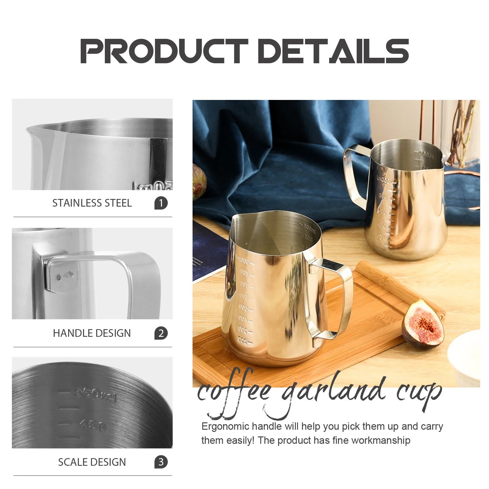 

1 set 1 Set Stainless Steel Milk Frothing Pitcher 300Ml 600Ml Latte Art Coffee Jug Cappuccino Dairy Creamer Tool Kitchen