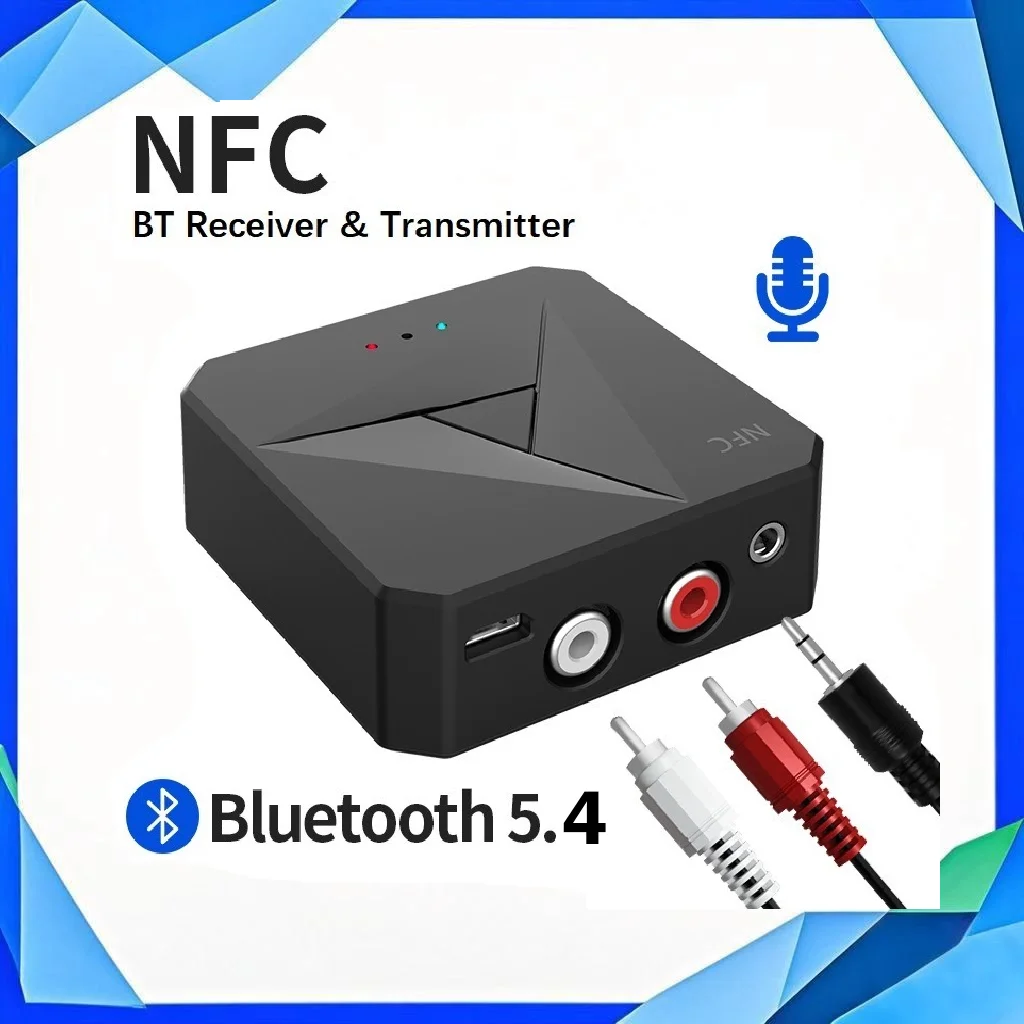 Bluetooth 5.4 Receiver Transmitter 3.5mm AUX Jack RCA Music Wireless Audio Adapter Handsfree Call Mic NFC Car Kit For TV Auto ON