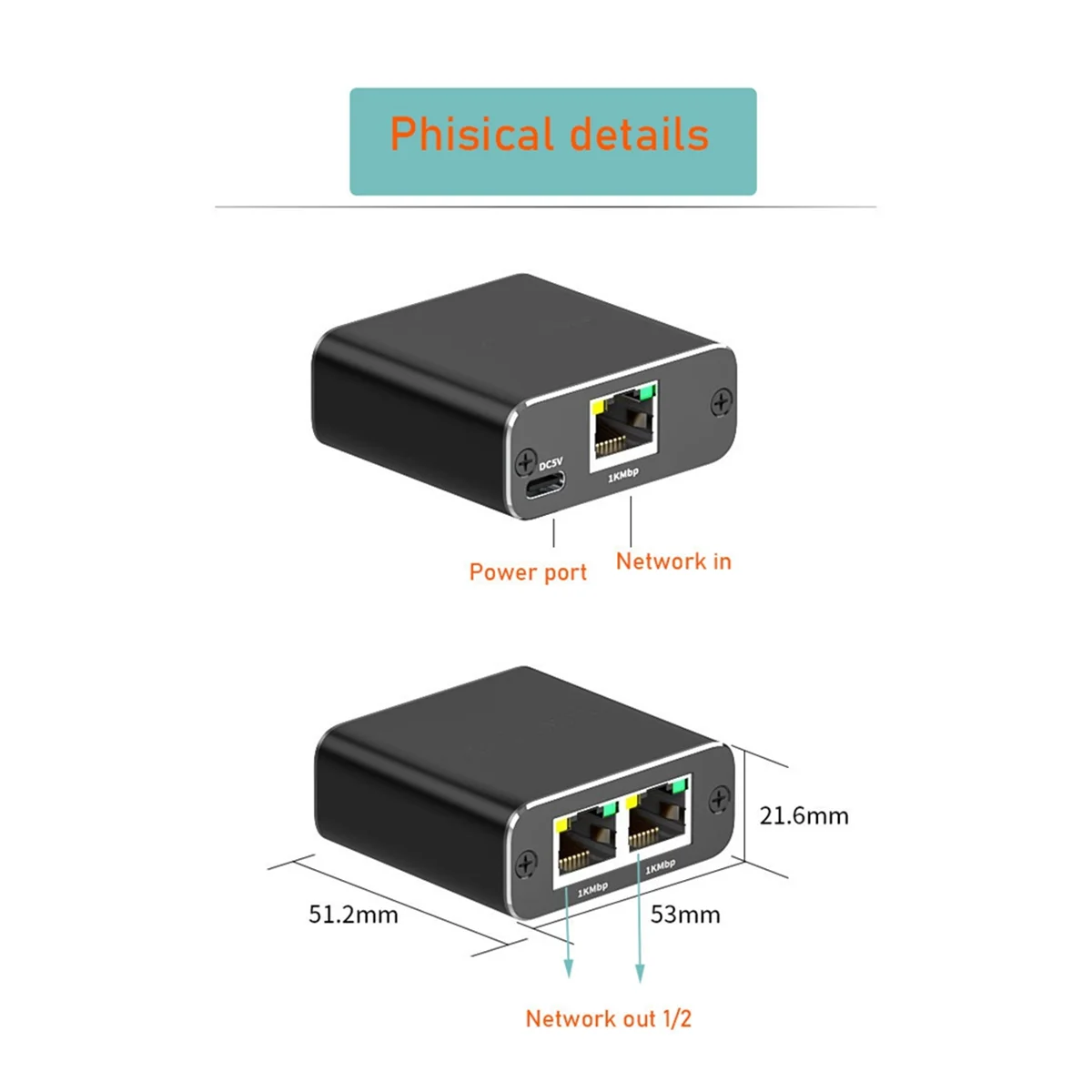 

A03R Ethernet-сплиттер 1-2 высокоскоростной Ethernet-коммутатор 1000 Мбит/с 2-портовый гигабитный Ethernet-сплиттер-сплиттер со шнуром питания