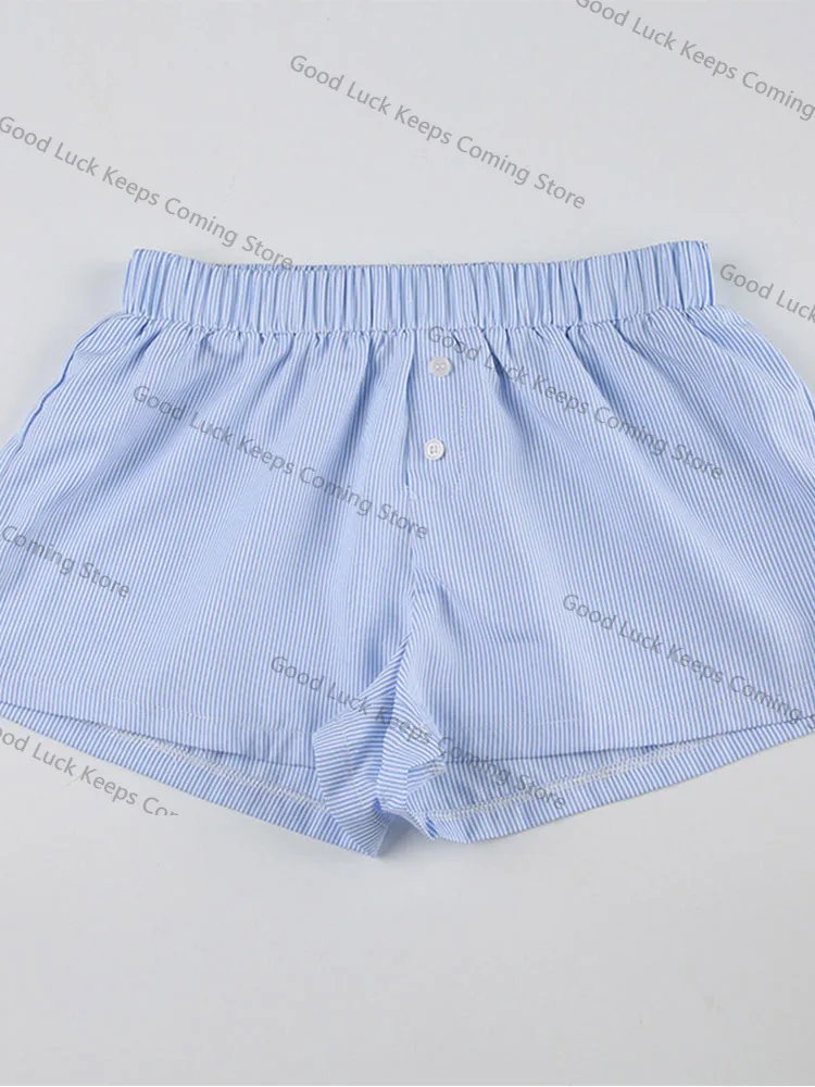 2025 Women's Striped Print Casual Elastic Waist Shorts Fashion Button Detail Streetwear Chic Y2K Loose Fit Basic Summer Shorts