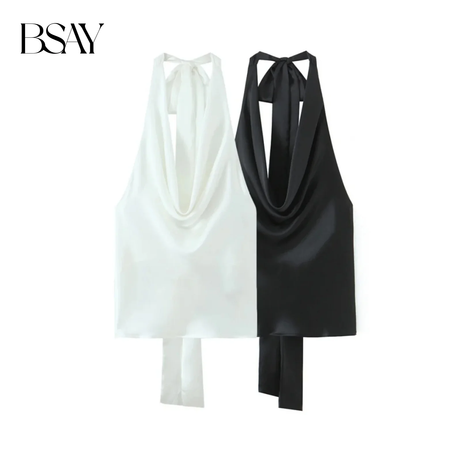 BSAY Satin Textur Top für Frauen Mode Sommer Halfter Ärmellose Backless Leibchen Tank Chic Weibliche Sexy Streetwear Weste Mujer