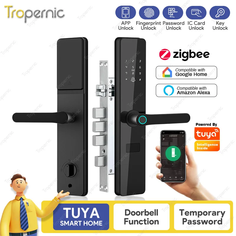 

Smart Home Door Lock Tuya Zigbee App RFID Passcode Lock Electronic Digital Automatic Push and Pull Door Locks System Doorbell