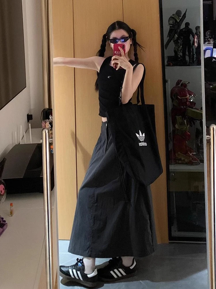 High Waist A-Line Midi Skirt Workwear Style Black Half-length Women's plus Size Loose Umbrella Skirt Versatile Long Skirt