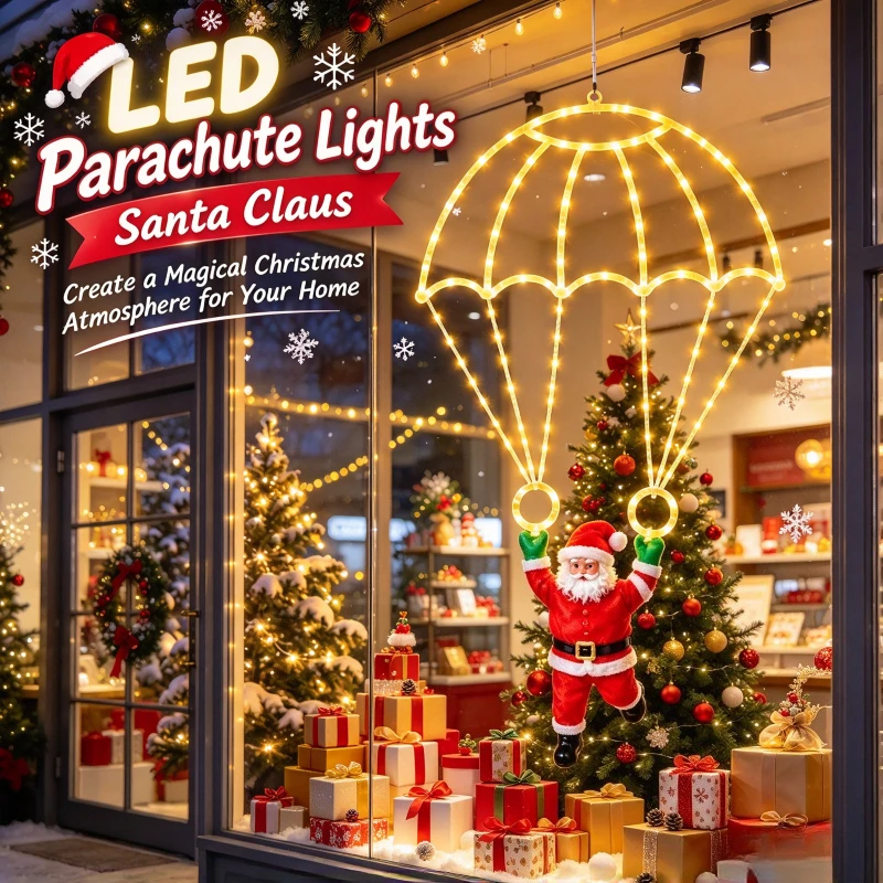 LED Christmas Santa Parachute Lamp USB Hanging Warm White Xmas Decor Outdoor Waterproof Landscape Path Style Walkway Light