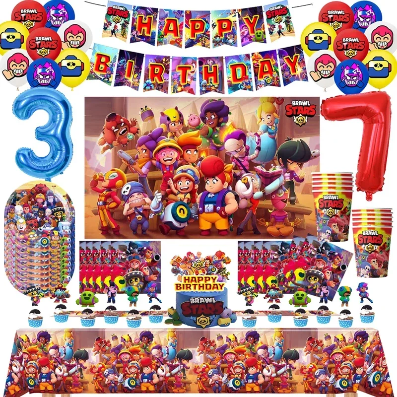 Wildernessed&Game Theme Birthday Party Decoration Cartoon Stars Balloons Kids Tableware Cake Topper Party Supplies Boys Toy