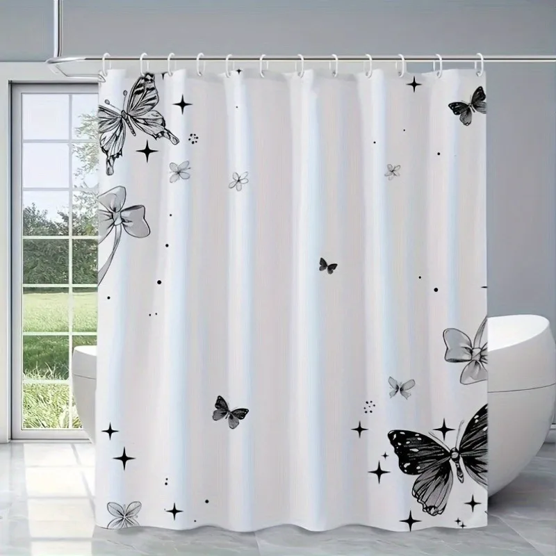 

Простая занавеска для душа с черной бабочкой, моющаяся грязеотталкивающая насадка для душа, водонепроницаемая полиэстеровая занавеска для ванны для домашнего декора