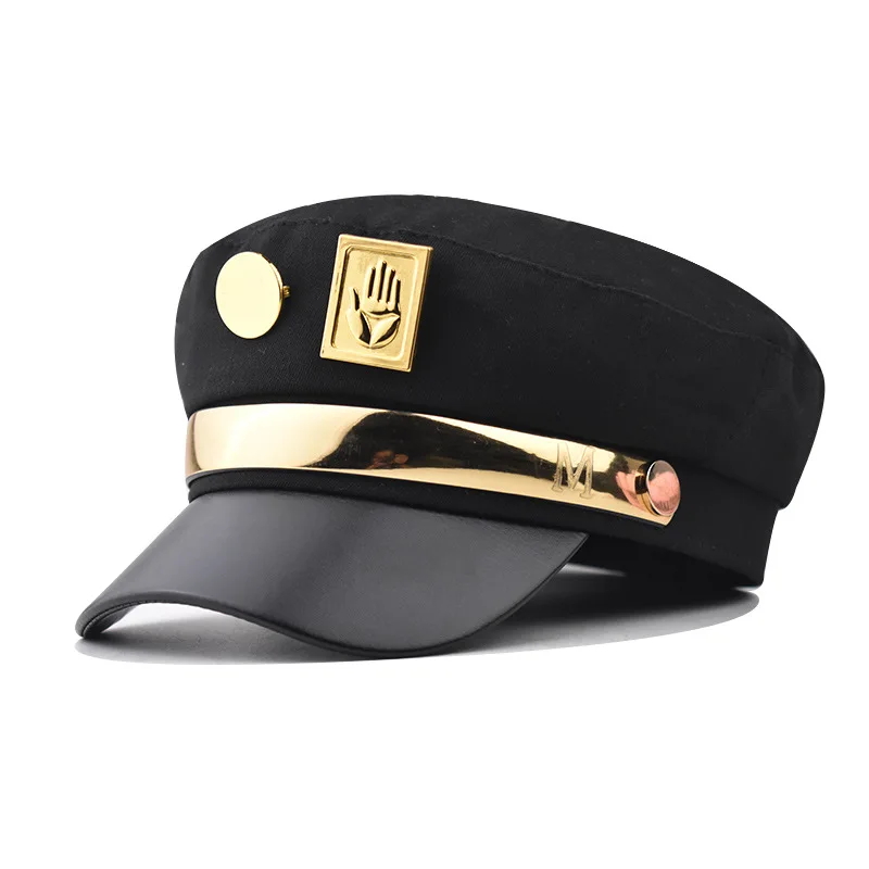 Anime Bizarre Adventure Hat Adult Unisex Cosplay Cap Badge Brooch Pin Prop brim gold palm navy hip hop hats Costume Accessories