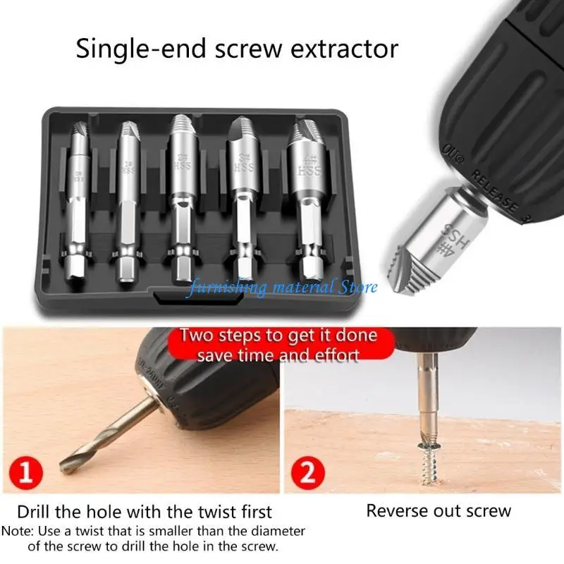 

Y5GD Carbon Steel Screw Extractor Set Of 5 For Effortless Removal Of Rusty Or Stripped Screws Across Different Applications
