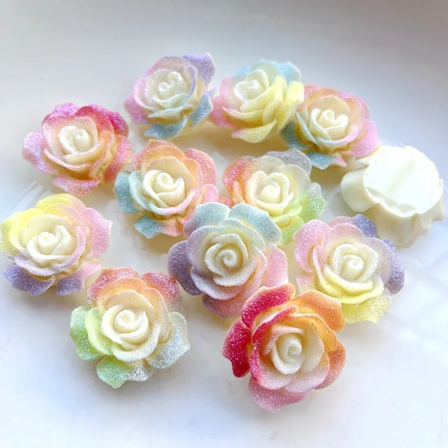 2pcs/6pcs Large size flower 34*35.5mm resin flat back Sugar surface rainbow colors DIY decoration scrapbooking embellishments -