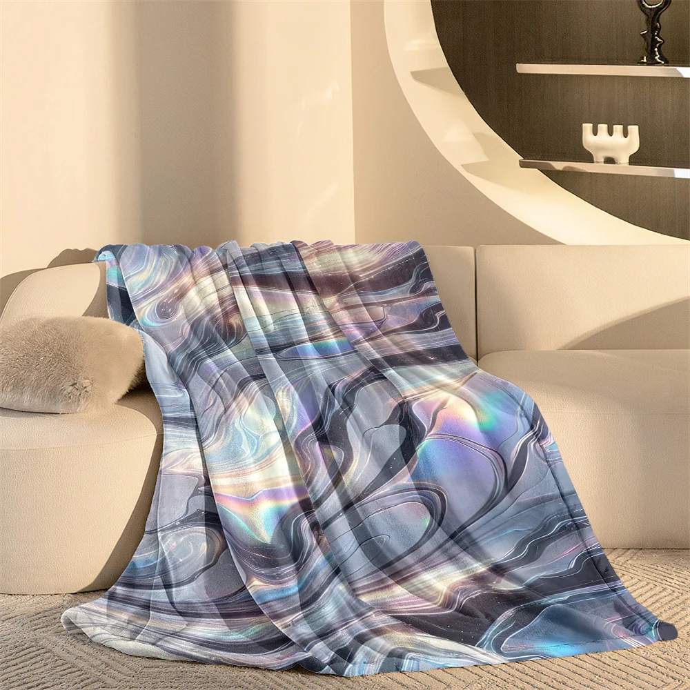 Holographic Rainbow Fluid Flannel Blanket Cartoon Printed Throw Blanket for Kids Adults Soft Plush Bed Sofa Cover Gift