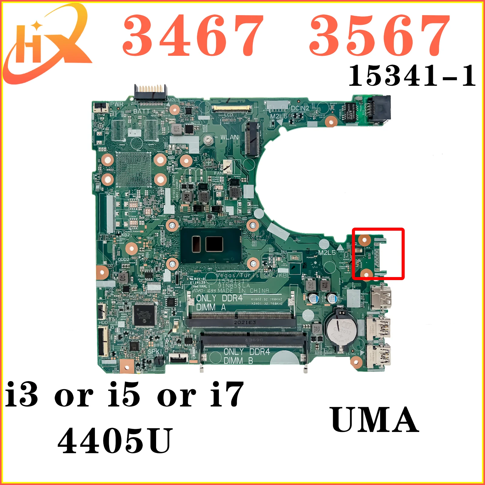 

15341-1 Mainboard For Dell Inspiron 15 3467 3567 Laptop Motherboard 4405U i7 i5 i3 7th Gen UMA